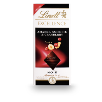 TAVOLETTA LINDT EXCELLENCE MANDORLE  NOCCIOLE MIRTILLO GR.100